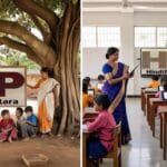 Comparison of Rural and Urban Education in India – A rural school with minimal resources versus a modern urban classroom with advanced technology Rural vs Urban